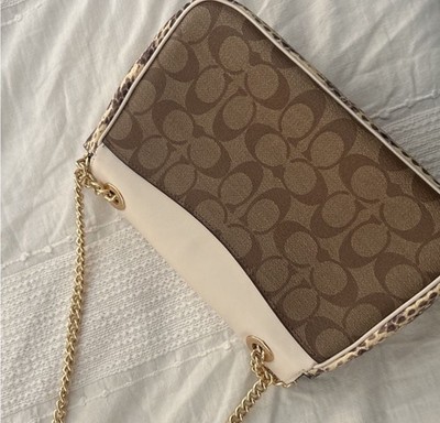 coach cassidy crossbody white, gold, and snake skin l
