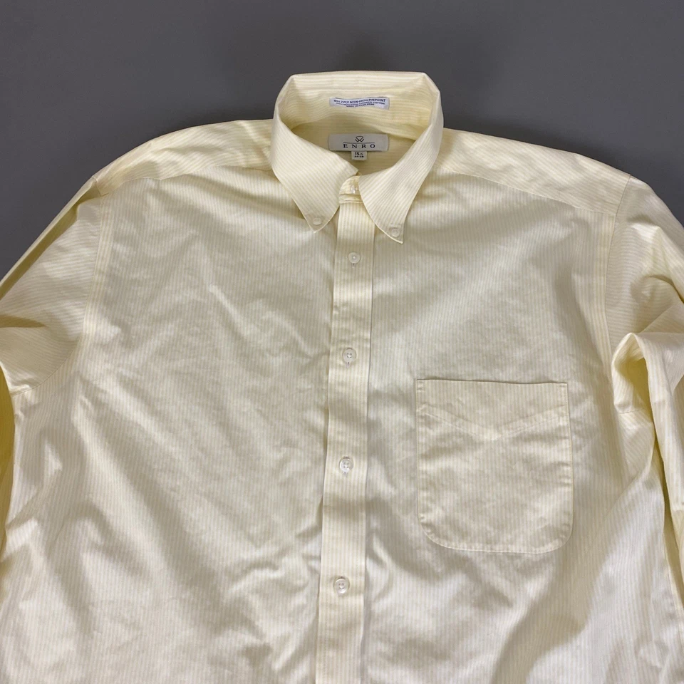 Рубашка на пуговицах мужская ENRO Pinpoint не железная 15,5-34/35 желтая полоса 80-е 2 слоя - Изображение 2 из 4