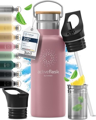 BeMaxx Trinkflasche Edelstahl ACTIVE FLASK rosa Bamboo-Verschluss 530ml