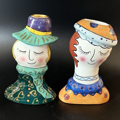 6'' Bella Casa Ganz Pati 's Ladies in Hats Whimsical Candle Holders Vase Set of 2