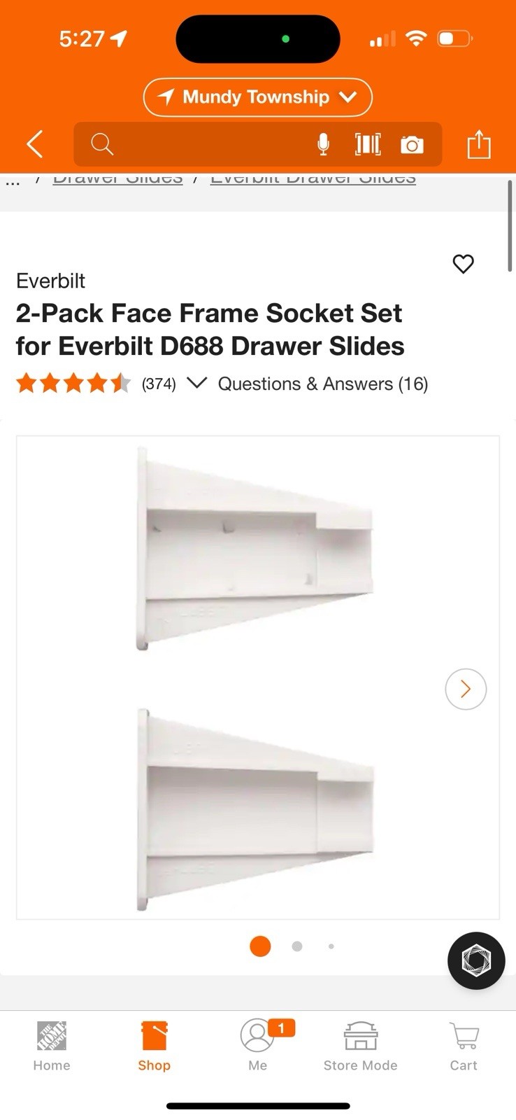 2pack Face Frame Socket Set For Everbuilt D688 Drawer Slide