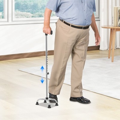 Walking Stick with 4 Feet, Adjustable Walking Aid, Walking Stick with 4-Legged