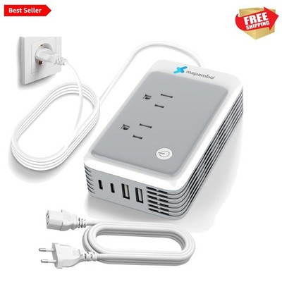 Multi-Functional 220V to 110V Power Converter with USB Ports for European Travel
