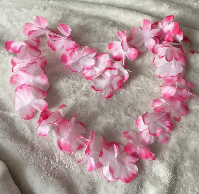 Pink & White Hawaiian Flower Lei Necklace Luau Accessory