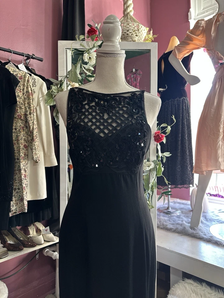 Vintage 90s Black Scott McClintock Maxi Dress Prom Formal Evening Black Tie XS/S - Image 3 of 4