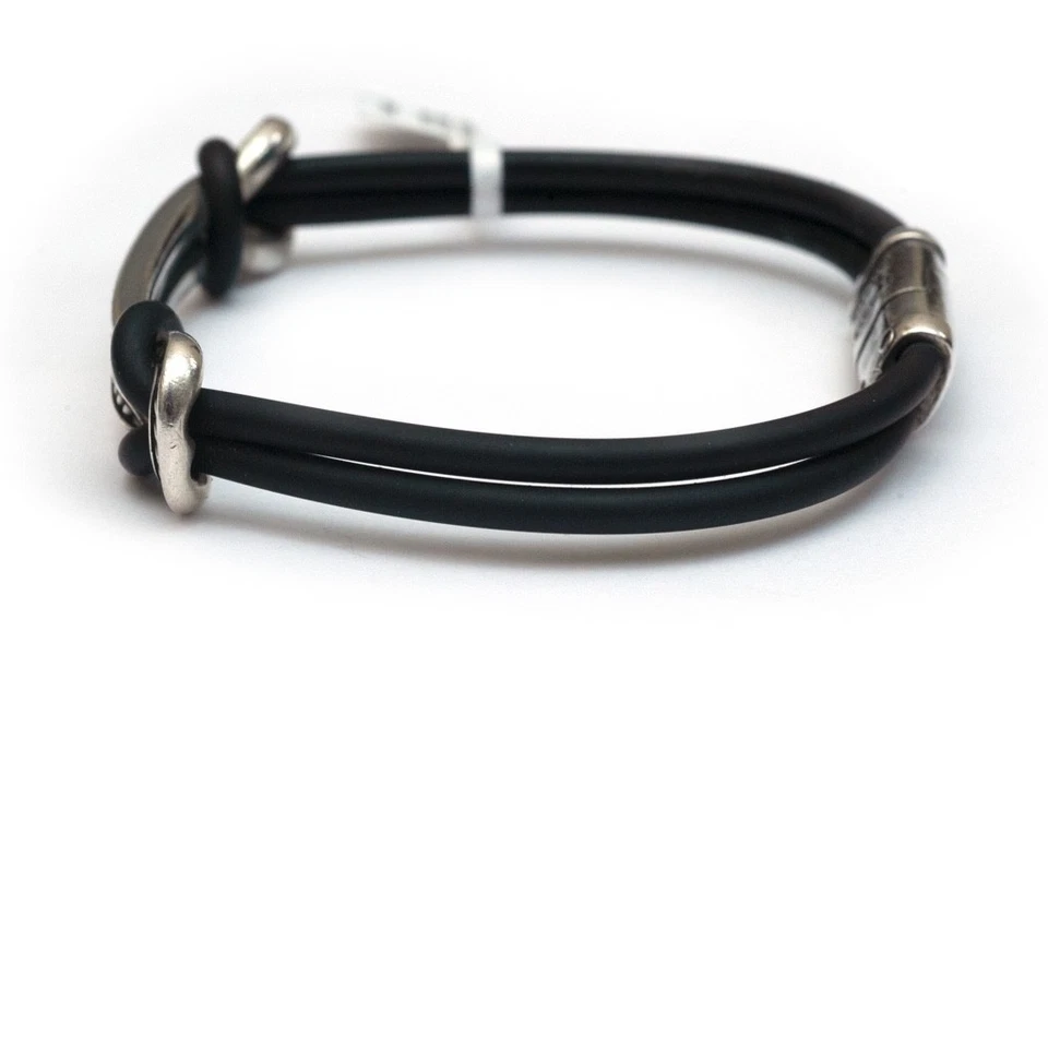 DAVID YURMAN Nuevo Brazalete Identificación Nudo Deslizante Marítimo Para Hombres Negro Goma y Plata-Pequeño Foto 4 de 4