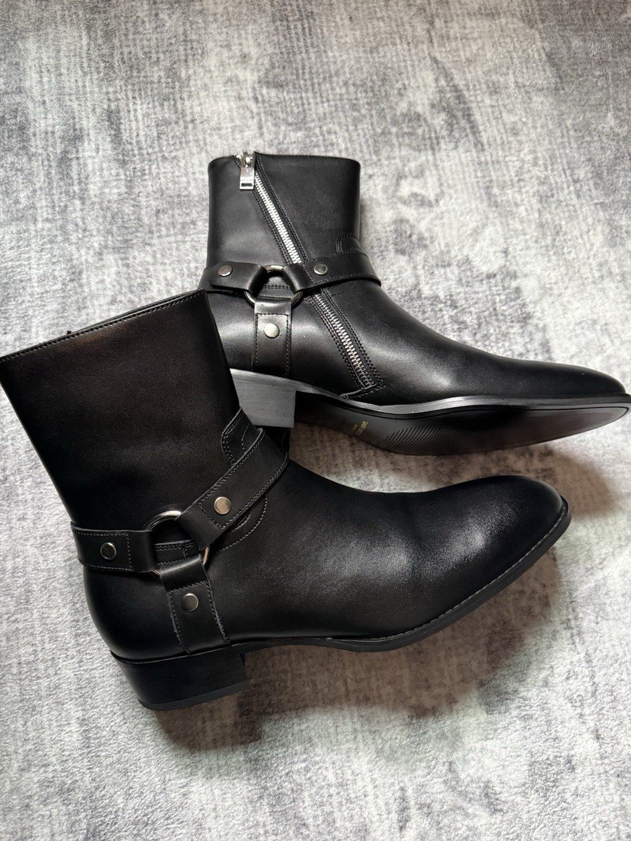 靴 FUGA harness ring boots saint lauren Saint Laurent Black Leather Harness Zipper Men's Ankle Boots with