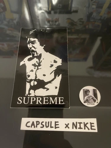 Autocollant FW13 Supreme Bruce Lee + épingle bouton boîte impasse logo authentique RARE