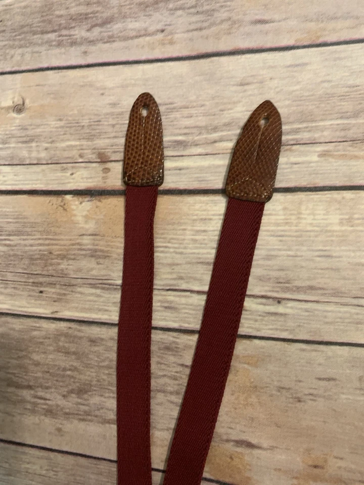 Tirantes elásticos de cuero y latón vintage a rayas verdes rojas Cole Haan para hombre Foto 3 de 4