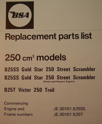 1971 BSA B25 SS Gold Star, B25 T Victor 250 Trail, OIF, OEM Parts Book, Unissued - Bild 2 von 5