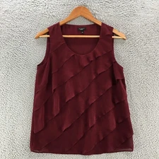 Talbots Tiered Ruffle Tank Top Womens 6 Burgundy Red Sleeveless Scoopneck Casual