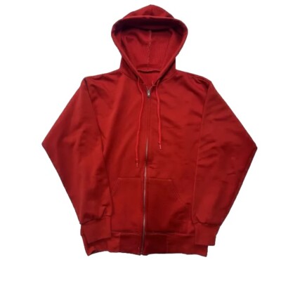 Vintage 70s Double Face Waffle Knit Red Sweatshirt Hoodie Rare Size Medium
