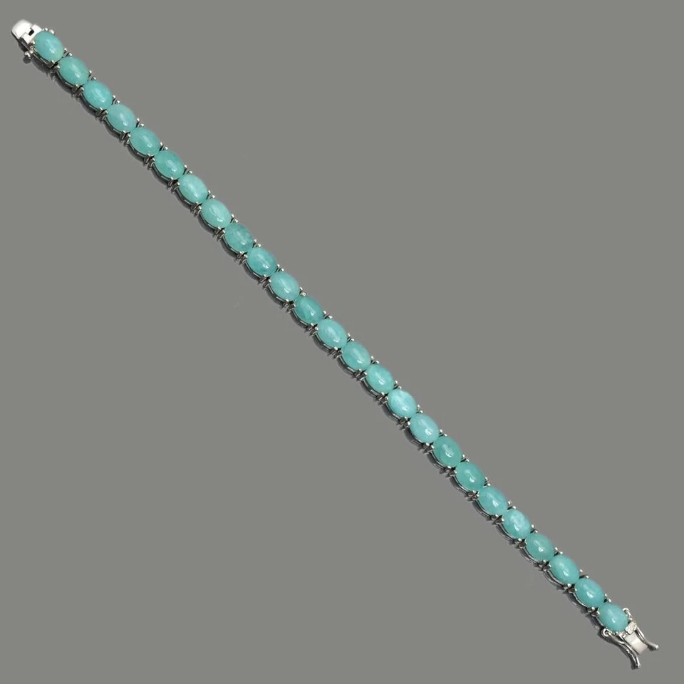 Natural Amazonite Oval Gemstone 925 Sterling Silver Tennis Bracelet Gift For Her - Image 4 of 4