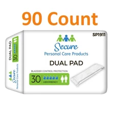 90 Ct Secure Dual Pads Incontinence Liner Maximum Absorbency bladder control Pad