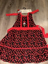 Minnie Mouse Red & Black Polka Dot Apron Ruffles Frilly Feminine Fun NEW Adult