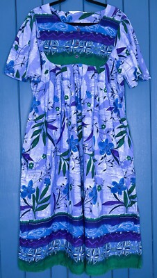 Blue Purple Floral Moomoo Dress L XL Muumuu Boho Wearable Art