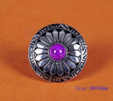 10X 30MM SUN FLOWER PURPLE TURQUOISE Silver SCREW BACK EQUESTRIAN DECOR CONCHOS