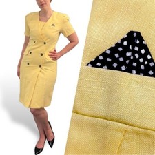 Yellow Double Breasted 80s Vintage Suit Dress Damon II Short Sleeve Knee Length