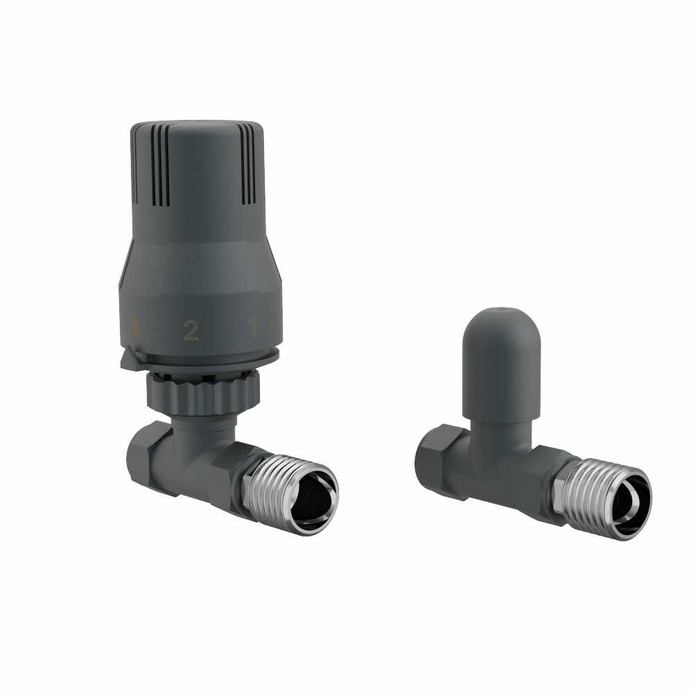 15mm Straight Thermostatic Radiator valve and Lockshield Anthracite One Pair