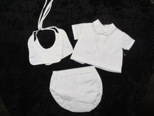 MINI WORLD Newborn Boy White Baptism Christening Outfit Shirt Pants Bibs Set New