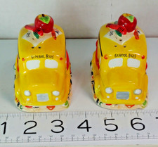 Yellow School Bus Salt & Pepper Shakers Pair SEE PHOTOS SM CHIP