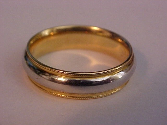 ALIANZA DE BODA STULLER PLATINO Y ORO AMARILLO 18K 6mm ajuste cómodo 9,4gr talla 10 Foto 3 de 4