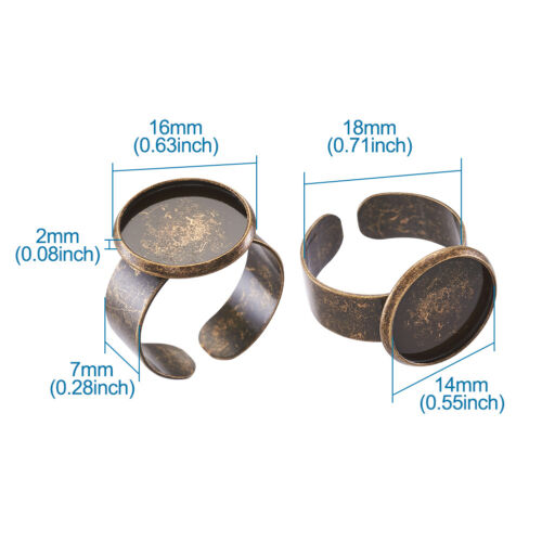 10X Antique Bronze Ring Shank Adjustable Pad Bases Blanks Round Tray: 14mm - Picture 3 of 5