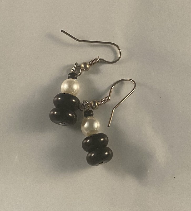 White Black Beaded Earring Set Pair Dangle Subtle Look 