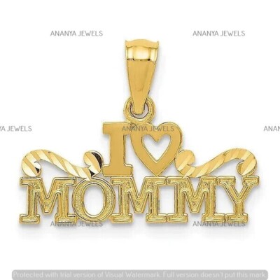 Sterling Silver Vintage I Love Heart Mommy Charm Pendant 14K Yellow Gold Plated