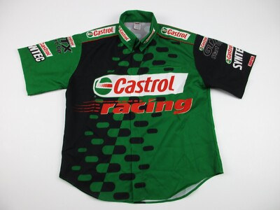 #ad Large Simpson Castrol Racing John Force snap button shirt VTG USA *Short fit $28.00