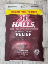 Halls ECONOMY PACK Black Cherry Cough & Throat Relief  SUGAR FREE 70 Cough Drops