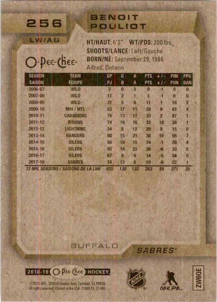 2018-19 O-Pee-Chee Benoit Pouliot #256 - Image 2 of 2