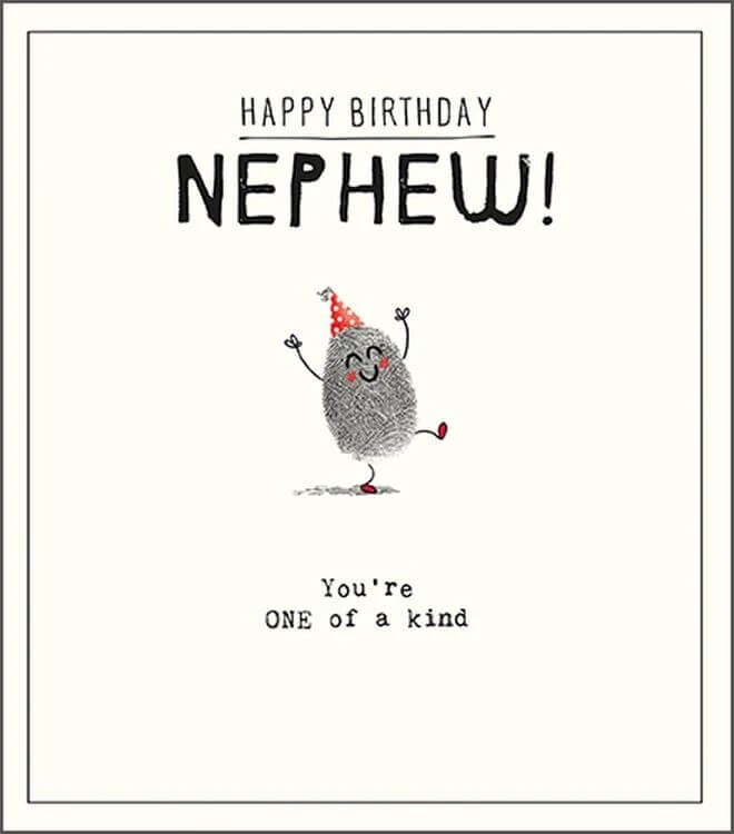 Nephew Birthday Card – Humorous Fingerprint Design Greeting Card by Pigment