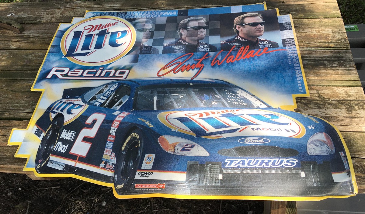 Miller Lite Metal Beer Sign Rusty Wallace #2 Ford NASCAR 36 X 30
