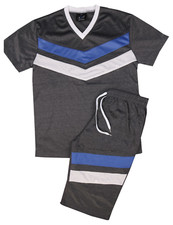 MEN SUMMER LIGHTWEIGHT MESH STRIPED SPORTS SHORT SET W/DRAWSTRINGS