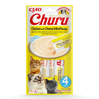 Inaba Cat Churu 4x14g Cremiger Snack Für Katzen Paste Mit Huhn Käse Und Rind