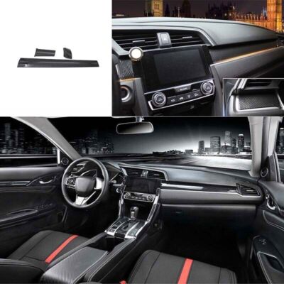Carbon Fiber Trim Instrument Strip Central Console Fit For Honda Civic 2016-2021