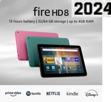 🔥 NEW 2024 12th Gen AMAZON FIRE 8" HD TABLET ALEXA 32GB Black/Emerald/Hibiscus