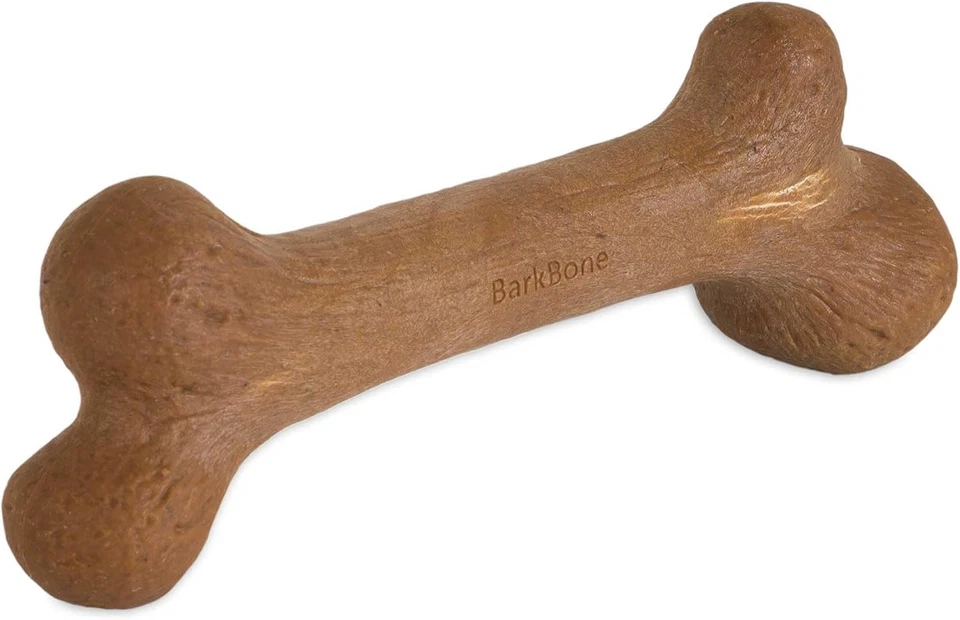 Hueso de corteza de dinosaurio Pet Qwerks - Hueso de perro de madera para masticadores moderados - Butte de maní Foto 3 de 4