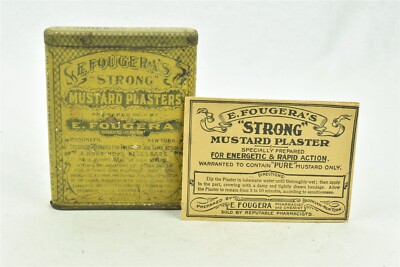 E. Fougera's Mustard Plasters Vintage Tin Can Brooklyn NY Advertising Pharmacy