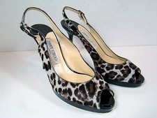 Jimmy Choo Nova Calf Hair Leopard Print Slingback Platform Sandals 8 - 537