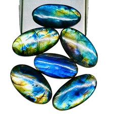 6 Pcs Natural Labradorite 35-39mm Huge Flashy Loose Untreated Cabochon Gemstones