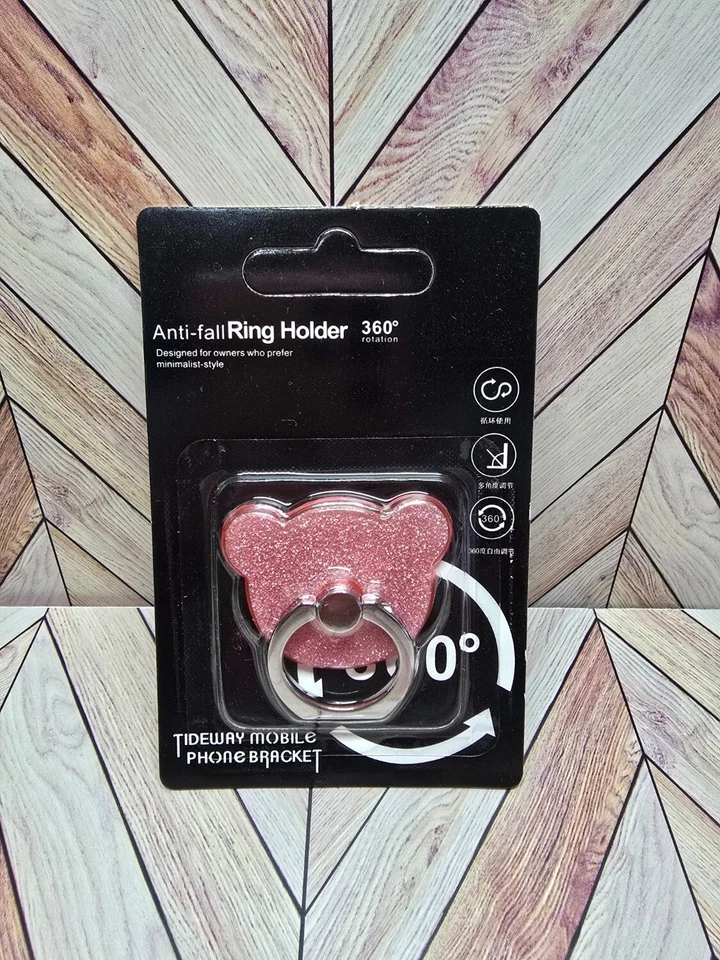 Soporte para anillo de dedo para teléfono celular tableta anti-caída rosa brillo cabeza de oso NUEVO Foto 3 de 4