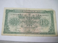 Banque Nationale Belgium Belgique Currency Note 1943 10 Franc Frank WWII