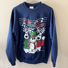 Hanes Ugly Christmas Sweatshirt Adult Large Navy Reindeer Snowman Shirt Top