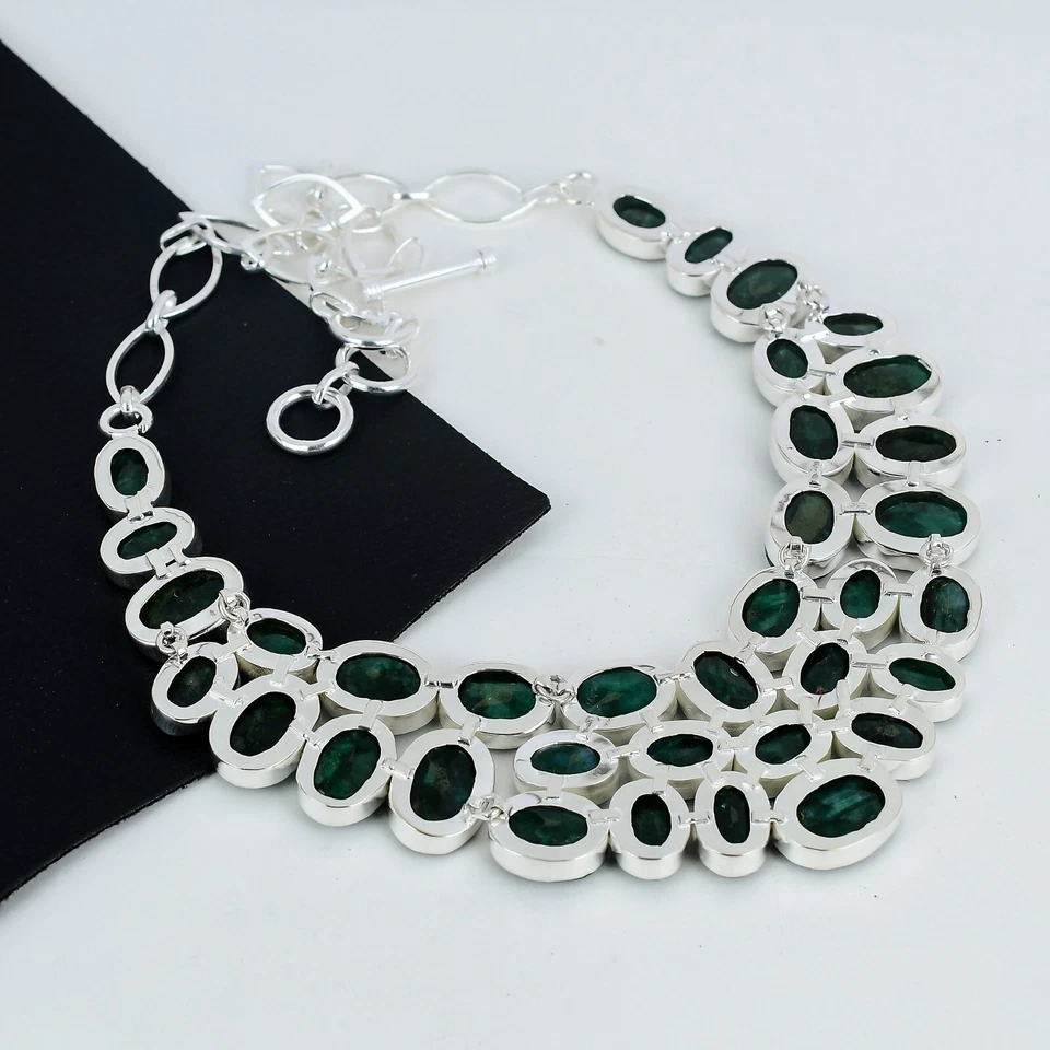 Schöne Smaragd Edelstein Handgemacht 925 Sterlingsilber Halskette für Liebe Gift - Bild 4 von 4