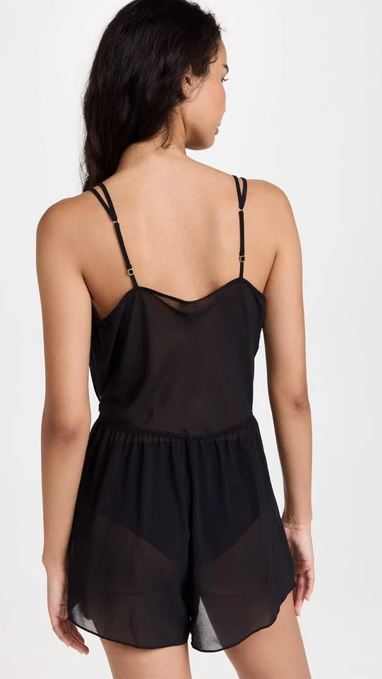 Flora Nikrooz BLACK Blossom Solid Chiffon Romper, US Small - Image 4 of 4