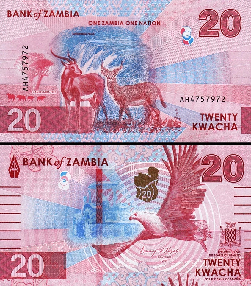 Zambia 4 Pcs SET, 10 20 200 500 Kwacha 2024 2025, UNC, P-62 63 66 67 New Design - Image 4 of 4