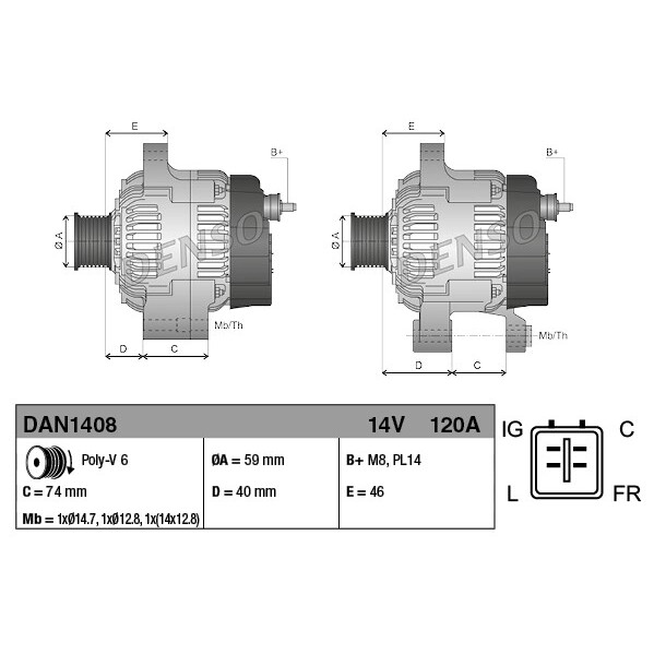 Alternator with multi-belt pulley DAN1408 DENSO for JAGUAR S-TYPE II XJ - Image 10