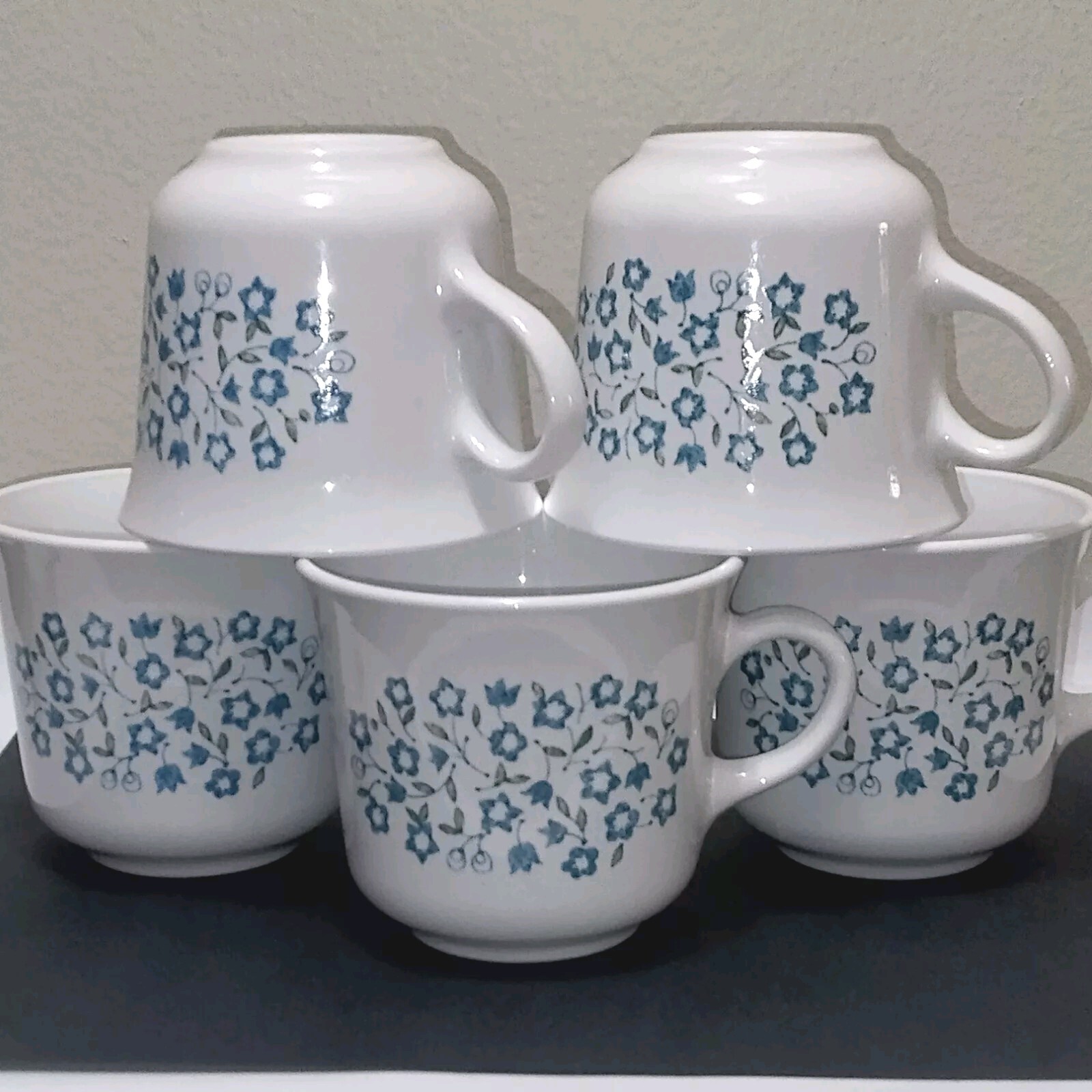 Blue Heather CORELLE by Corning Floral Vtg Set of 5 Coffee Mugs Tea Cups